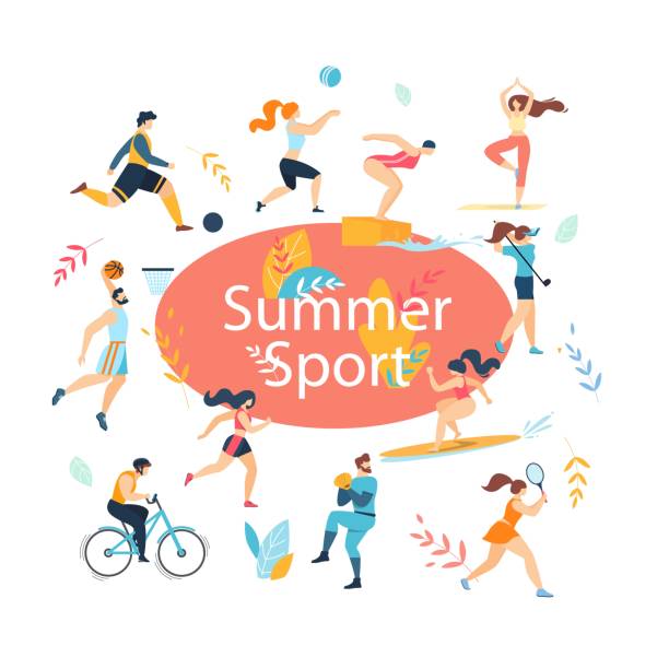 illustrations, cliparts, dessins animés et icônes de ensemble d'activités sportives d'été. entraînement des sportifs - baseballs baseball sport summer