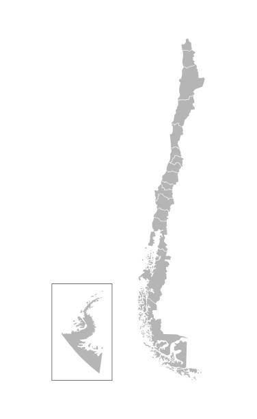 векторная изолированная иллюстрация упрощенной административной карты чили. границы регионов. серые силуэты. белый контур - coquimbo region stock illustrations