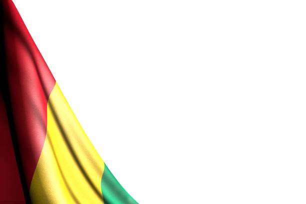 cute feast flag 3d illustration\n - isolated photo of Guinea flag hangs in corner - mockup on white with space for your text
