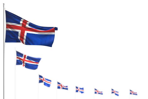 nice memorial day flag 3d illustration\n - Iceland isolated flags placed diagonal, image with bokeh and place for text
