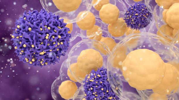 medical concept of cancer. 3d illustration of t cells or cancer cells. - antibody human immune system antigen microbiology imagens e fotografias de stock