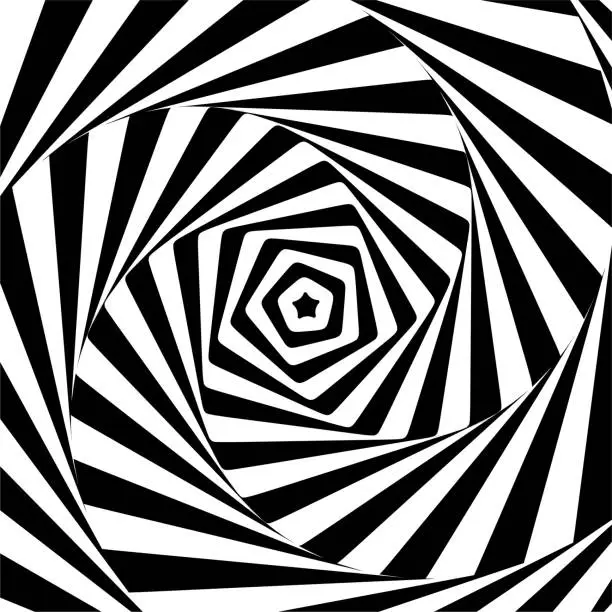 Vector illustration of Abstract illusion in motion. Hypnotic Black and White element .Optical illusion. Vector. EPS10