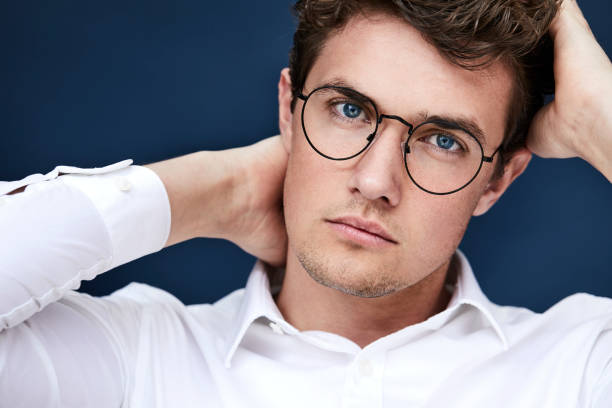 occhiali ragazzo ritratto - scandinavian men glasses shirt foto e immagini stock