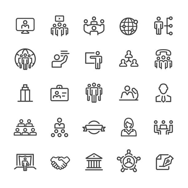 ilustrações de stock, clip art, desenhos animados e ícones de business convention icons - smart line series - symbol computer icon education icon set