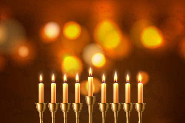 벡터 하누카 유대인 휴일 메노라 데이비드 스타 - menorah judaism candlestick holder candle stock illustrations