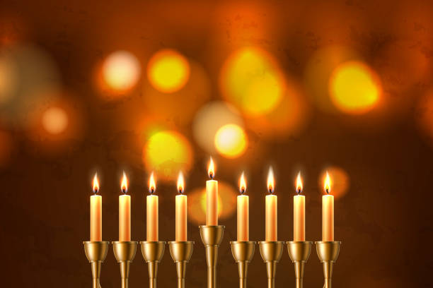 ilustrações de stock, clip art, desenhos animados e ícones de vector hanukkah jewish holiday menorah david star - menorah judaism candlestick holder candle