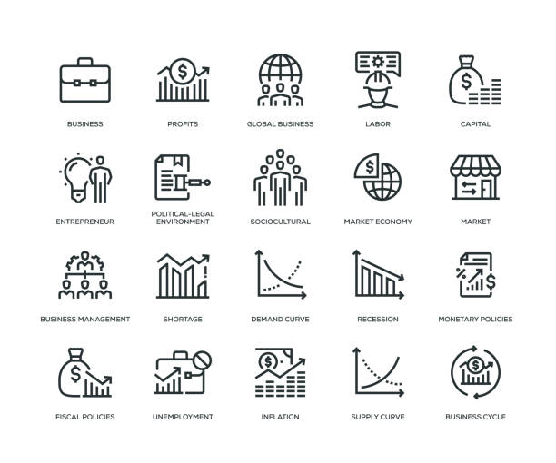 Business Essentials Icon Set Business Essentials Icon Set - Line Series inflation stock illustrations