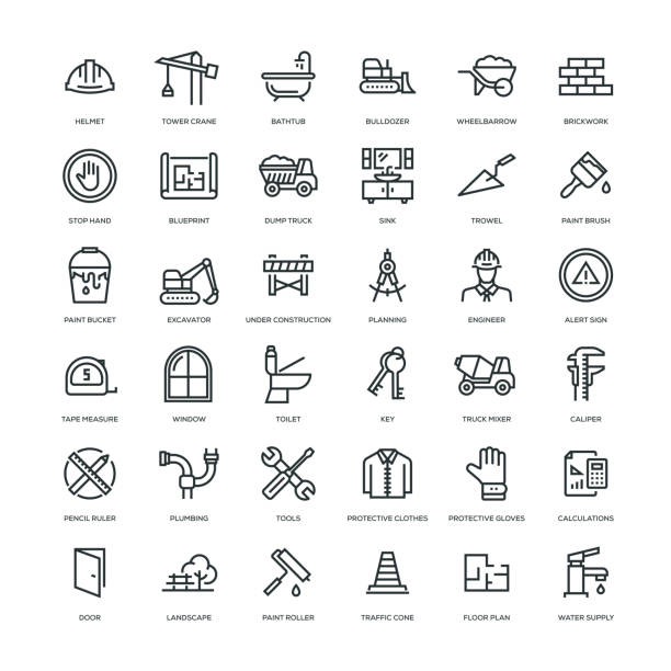 набор строительных иконок - construction computer icon symbol paintbrush stock illustrations