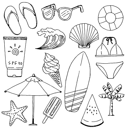 Vector illustration of summer objects.
