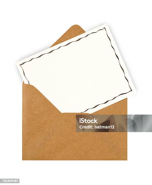 Foto de Mensagem Em Branco Cartão Com Envelope Marrom e mais fotos de stock de Envelope - Envelope, Em cima de, Aberto