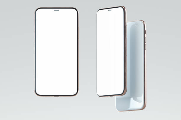 istock White Mobile phones with blank screens isolated on white background. 3d rendering. 1163696224