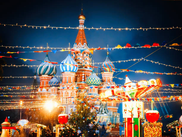 istock St. Basil's Cathedral in Moscow Kremlin on Red Square. Decorated Red Square in Christmastide and New Year time 1163700105