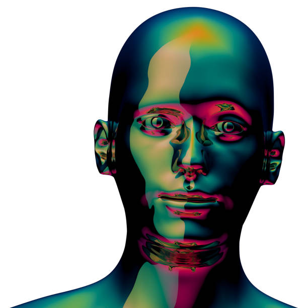 istock Robot iron man head green golden glossy metallic avatar 1163701439