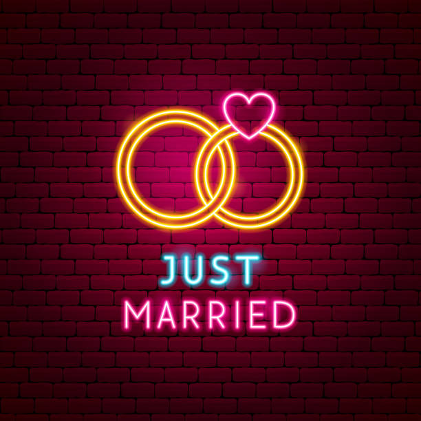 just married neon label - fabolous sign neon light day stock illustrations