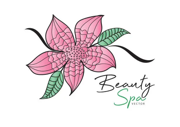 Photo of Pink Flower vector illustration. logo design. green leaf icon, Element for beauty and spa, logotype, sign, web icon