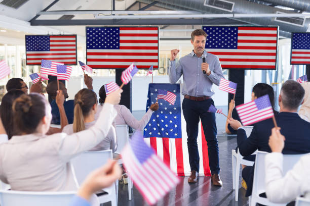 istock Male speaker speaks in a business seminar 1163705947