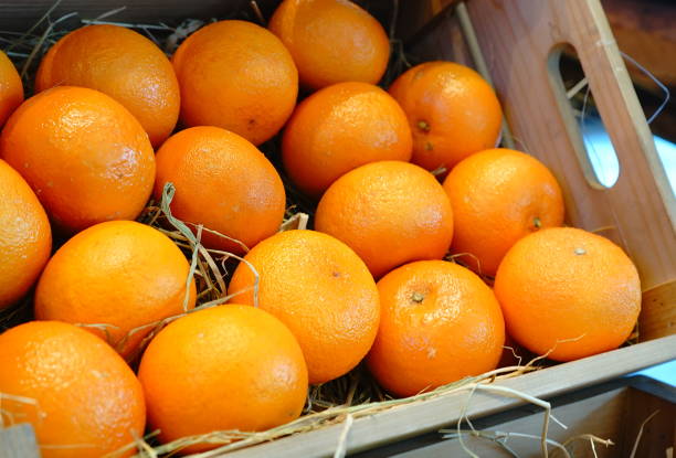 Fresh orange fruit in fruit market Food, Fruit, Orange - Fruit, Citrus Fruit, Marble - Rock navel orange photos stock pictures, royalty-free photos & images