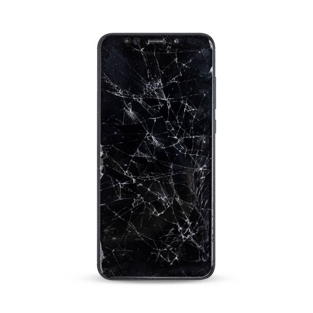 moderne touch screen smartphone stijl zwarte kleur met gebroken scherm - breekbaar stockfoto's en -beelden
