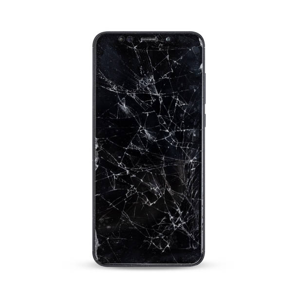 modern touch screen smartphone style black color with broken screen - fracture imagens e fotografias de stock