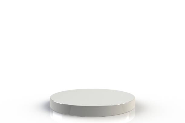 istock Round white stage podium concept illustration isolated on white background. Festive podium scene for award ceremony on white. White pedestal for product presentation. 3d rendering 1163707416