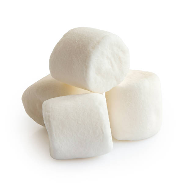 istock Pile of four white mini marshmallows isolated on white. 1163707501