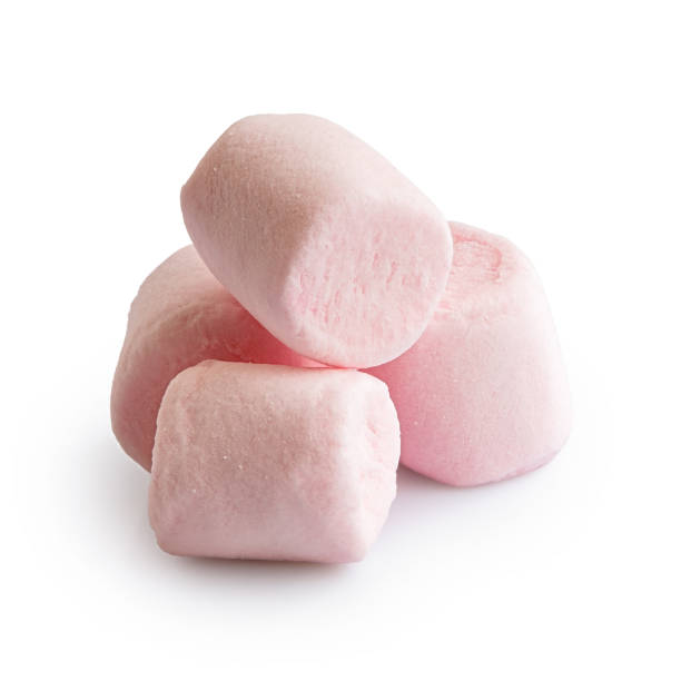 istock Pile of four pink mini marshmallows isolated on white. 1163707513