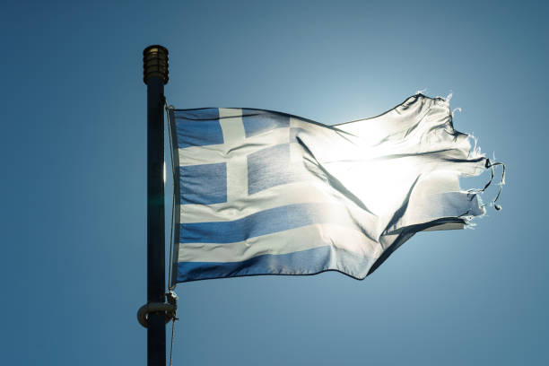 istock Greek flag waving o wind. 1163708286