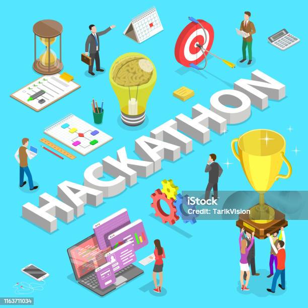Isometric Flat Vector Concept Of Hackathon Hack Marathon Coding Event ...