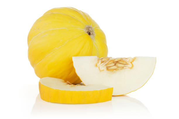 istock Yellow canary melon isolated on white 1163712579