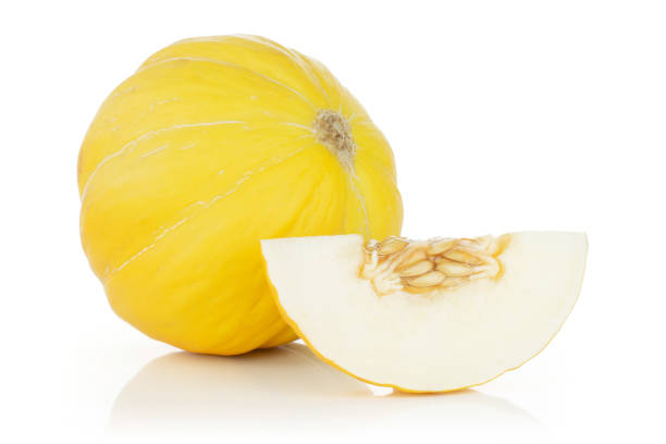 istock Yellow canary melon isolated on white 1163712618