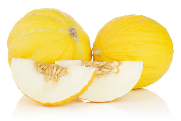 istock Yellow canary melon isolated on white 1163712619