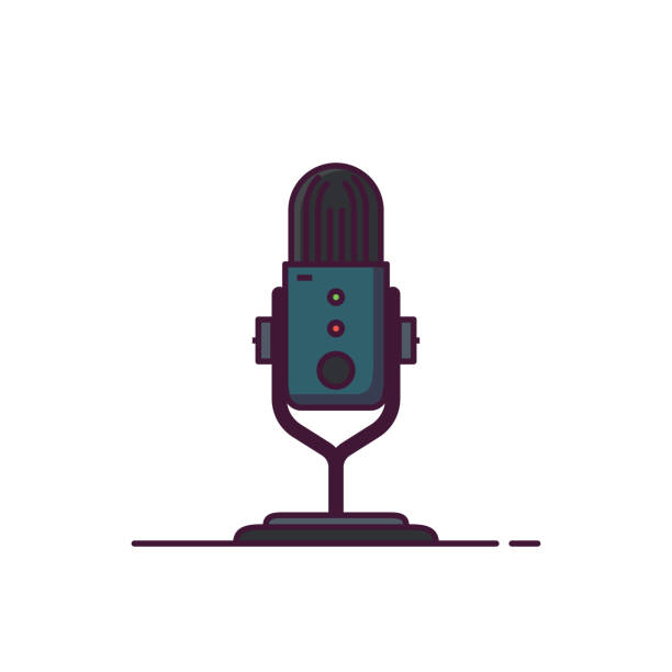 Podcast microphone line style illustration Modern professional podcast microphone line style illustration. Interview or radio show icon. News and journalism audio logo. Line style microphone. Press conference or radio concept illustration. interview stock illustrations