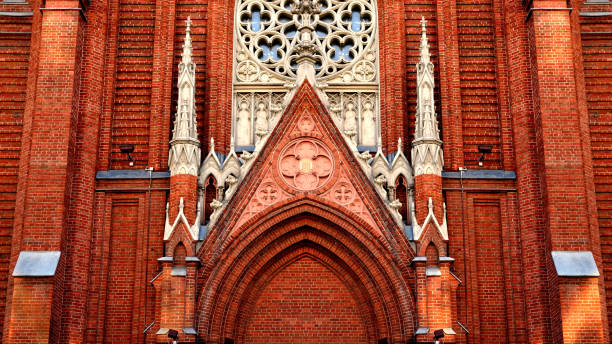 istock Catholic church with stained glass gothic style bright 1163717191