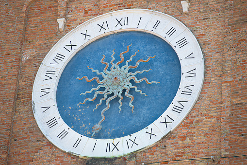 Chioggia. Italy. Mysteries Clock. The oldest tower in the world. in the bell tower of Sant'Andrea
