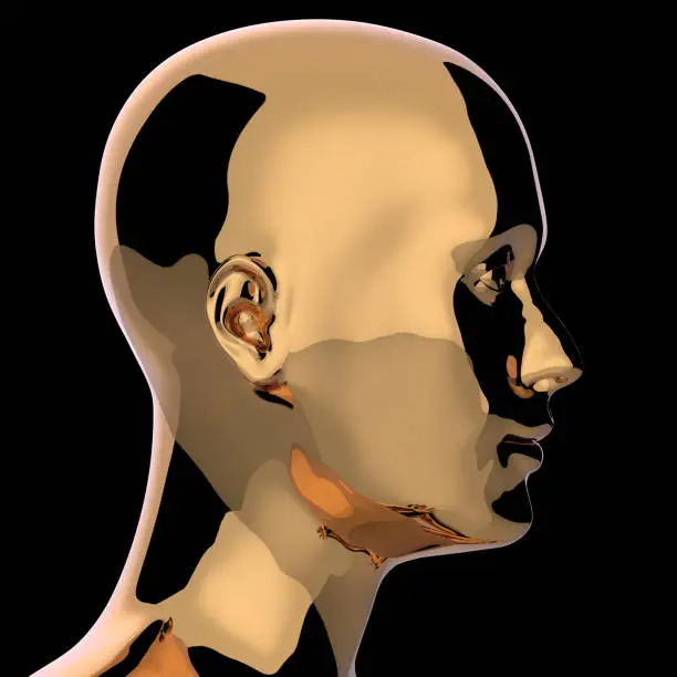 Photo of Man head golden silhouette stylized metallic polished