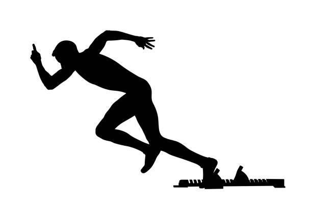 start-athleten-läufer-startblöcke - 100 meter stock-grafiken, -clipart, -cartoons und -symbole