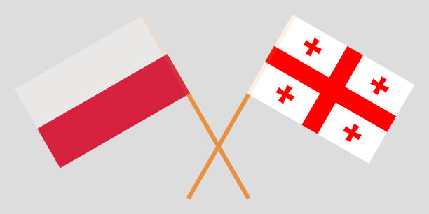 Georgia and Poland. Crossed Georgian and Polish flags Georgia and Poland. Crossed Georgian and Polish flags. Official colors. Correct proportion. Vector illustration georgia football stock illustrations