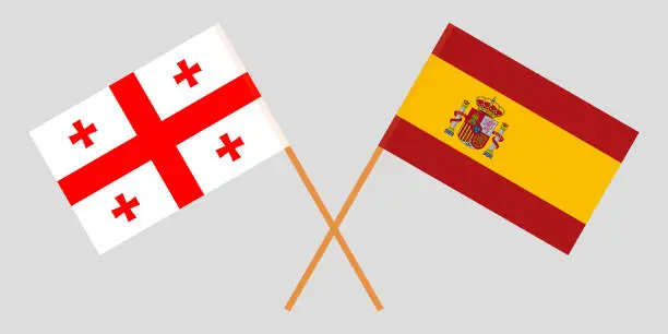 Vector illustration of Georgia and Spain. Crossed Georgian and Spanish flags