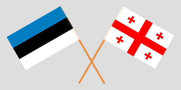 ilustrações, clipart, desenhos animados e ícones de geórgia e estónia. bandeiras georgianas e estónio cruzadas - estonia flag pennant baltic countries