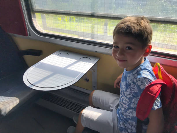 istock Traveling boy sitting in the train 1163728151
