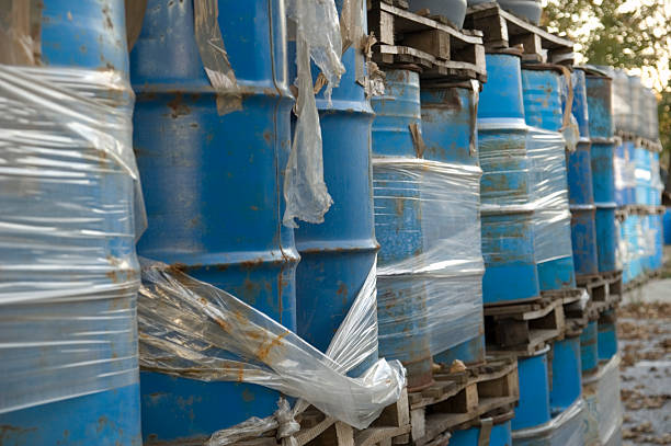 industrial waste barrels stock photo