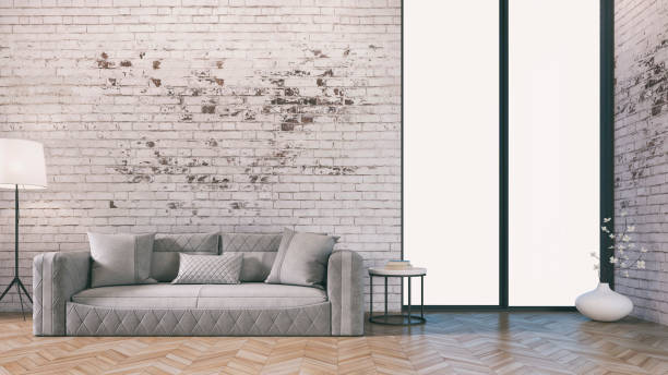 istock Elegant living room with sofa - ruined wall 1163734311