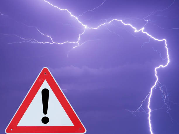 istock Thunderstorm Lightning in the sky Warning Sign 1163734318