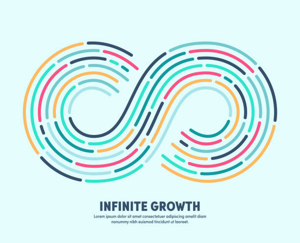 illustrazioni stock, clip art, cartoni animati e icone di tendenza di crescita infinita con segno di loop infinito concettuale - infinità immagine