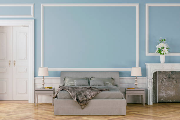 istock Glamour bedroom with decoration and fireplace 1163735193