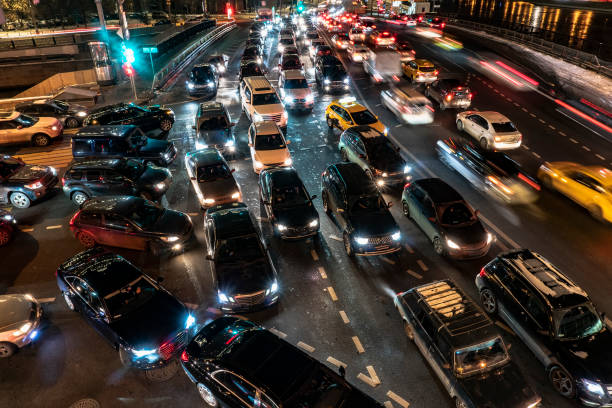 istock night traffic jam on the crossroad 1163738069