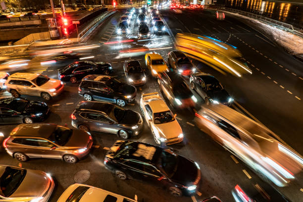 istock night traffic jam on the crossroad 1163738696
