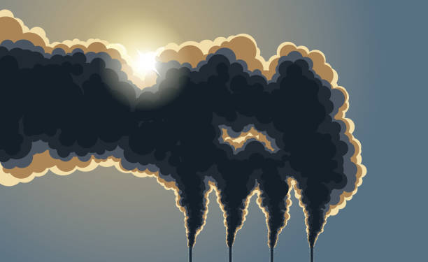 темные дымоходы загрязнение дым - factory pollution smoke smog stock illustrations