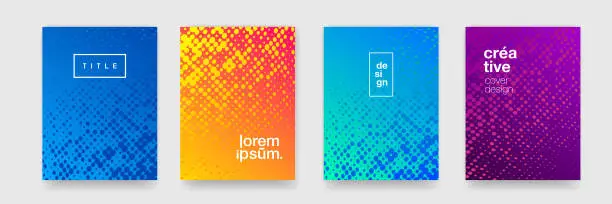 Vector illustration of Modern color gradient background patterns, abstract geometric shape graphic design. Vector flat halftone blue and orange color pattern backgrounds and poster title covers