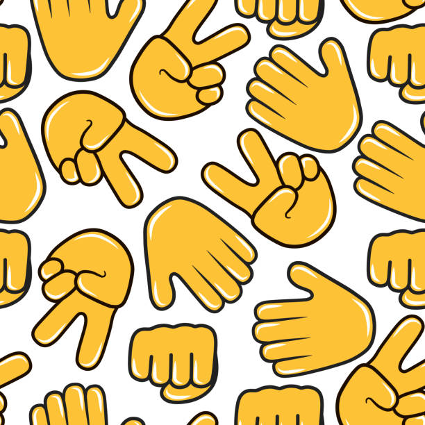 Stop and victory hand emoji seamless pattern. Chat emoticon icon background. Hi and peace gesture and sign. Stop and victory hand emoji seamless pattern. Chat emoticon icon background. Hi and peace gesture and sign. talk to the hand emoticon stock illustrations